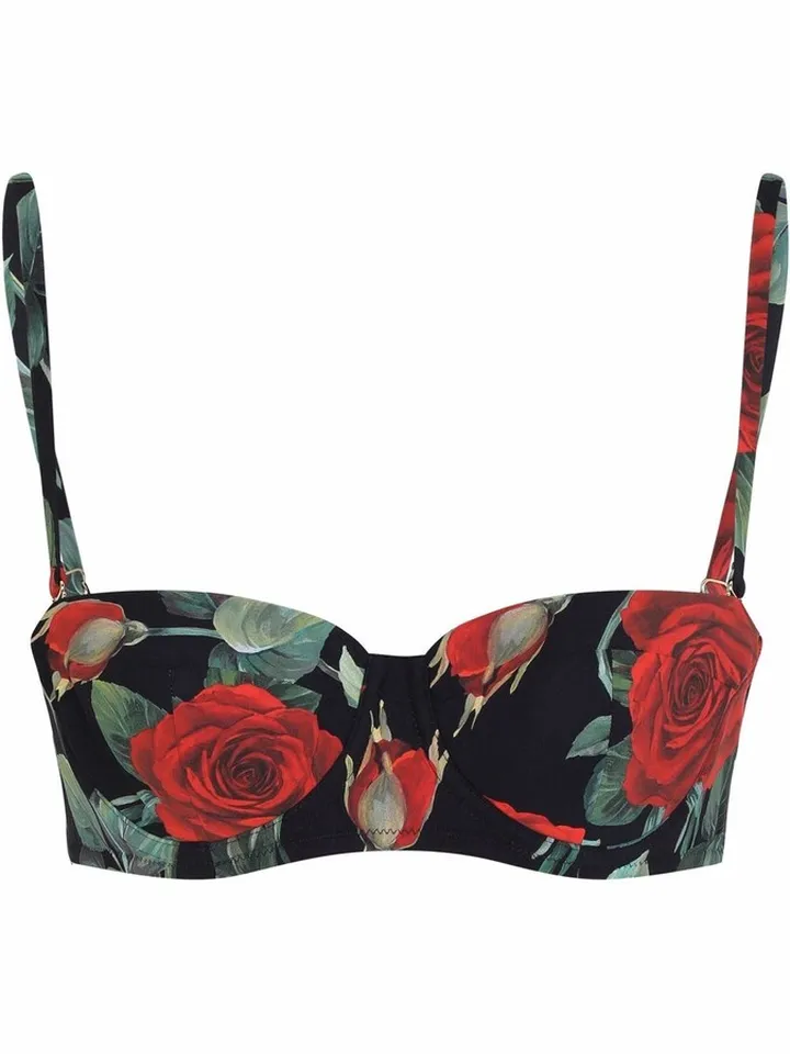 Rose-Print Bikini Top