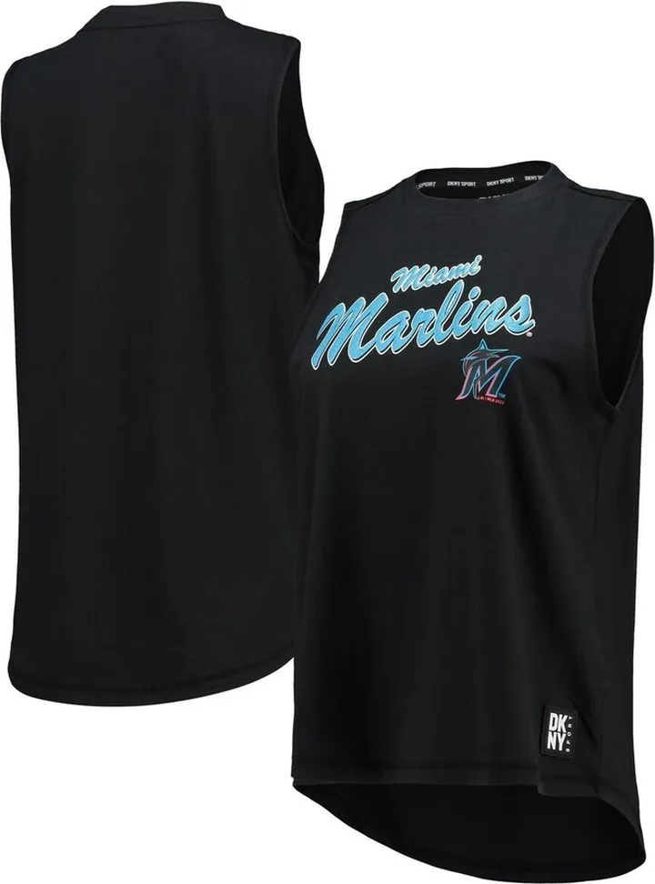 Women's Dkny Sport Black Miami Marlins Marcie Tank Top