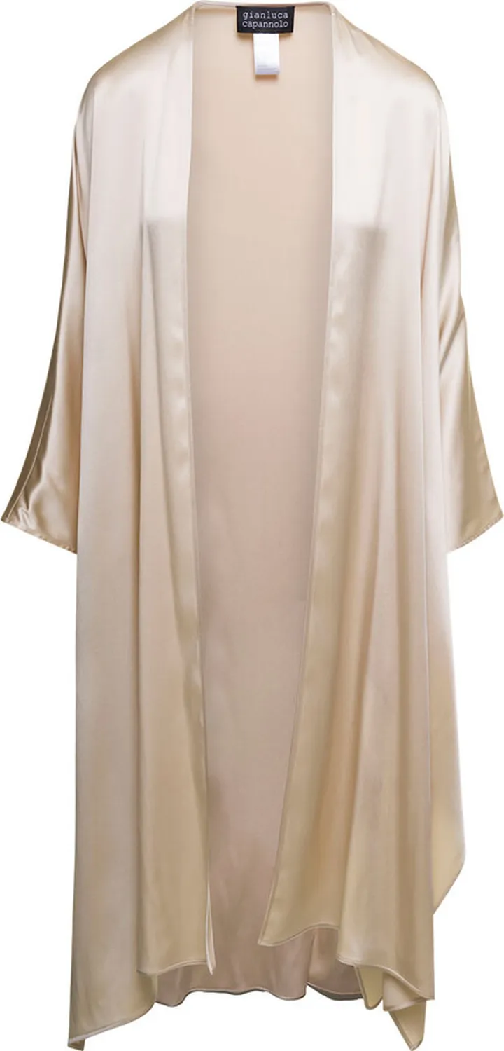 'eve' Beige Long-sleeve Cape In Silk Woman