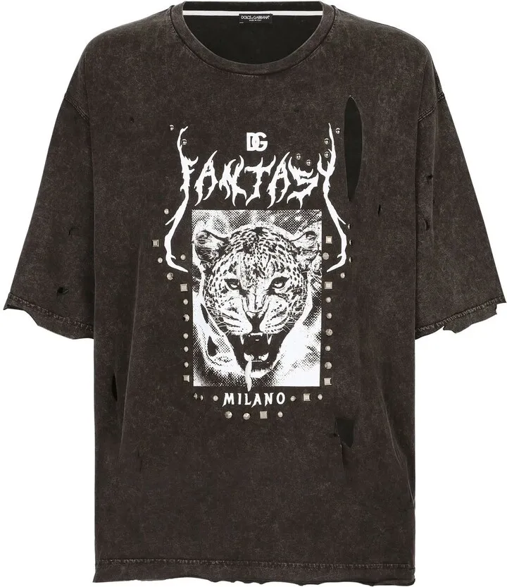 stud-embellished distressed T-shirt