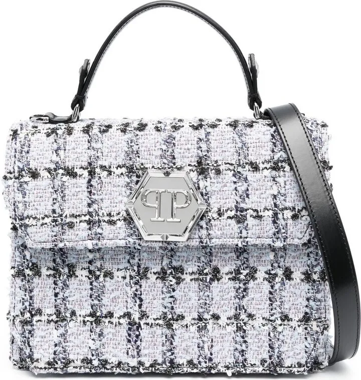 checked tweed Superheroin tote bag