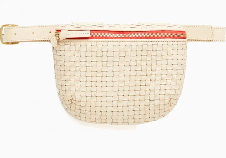 Cream Woven Checker Fanny Pack