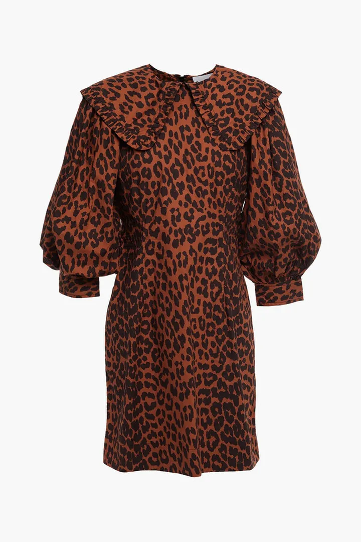Ruffle-trimmed leopard-print cotton-poplin mini dress