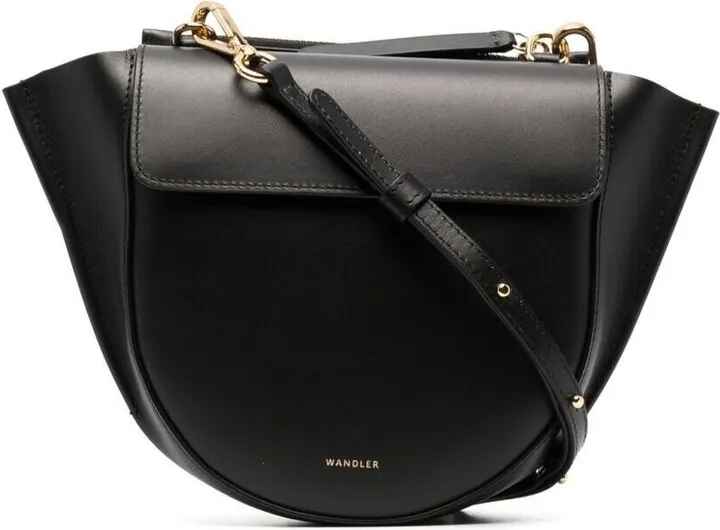 'hortensia' Mini Black Crossbody Bag With Logo In Leather Woman Wandler