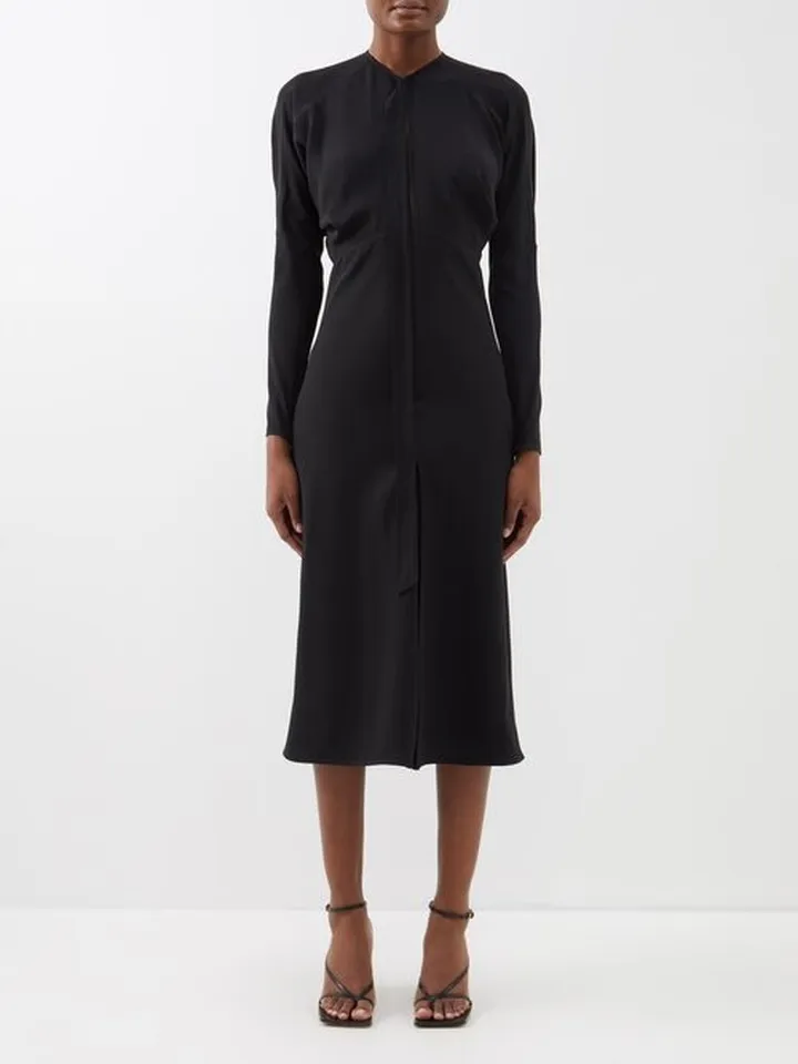 Keyhole-cutout Dolman-sleeve Crepe Midi Dress