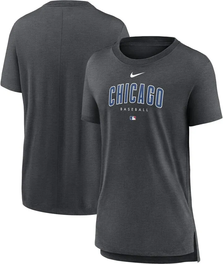 Women's Nike Heather Charcoal Chicago Cubs Authentic Collection Early Work Tri-Blend T-shirt