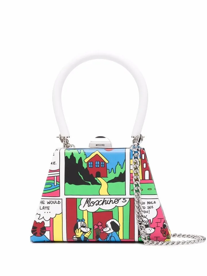 Mini Comic Strip-Print Structured Tote Bag