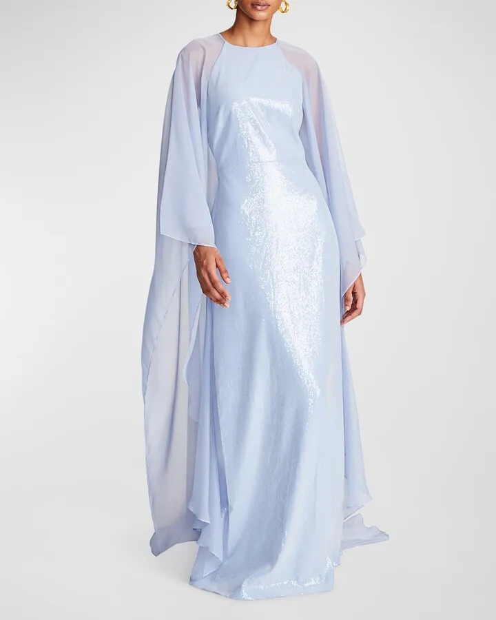 Adira Sequin Cape Column Gown