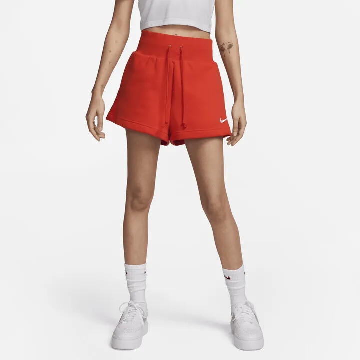 Women's Nike Sportswear Phoenix Fleece High-Waisted Shorts in Red