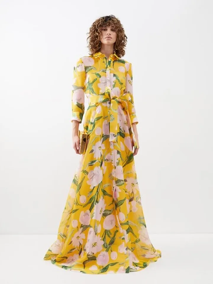 Peony-print Silk-crepe Shirt Dress