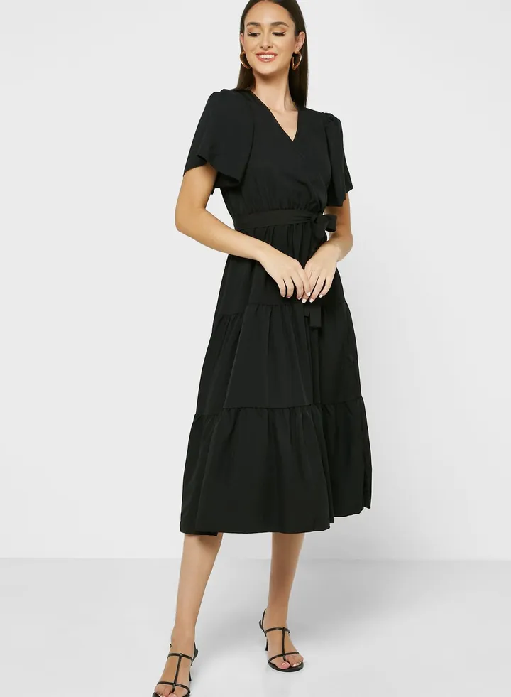 Flouncy Sleeve Belted Dress