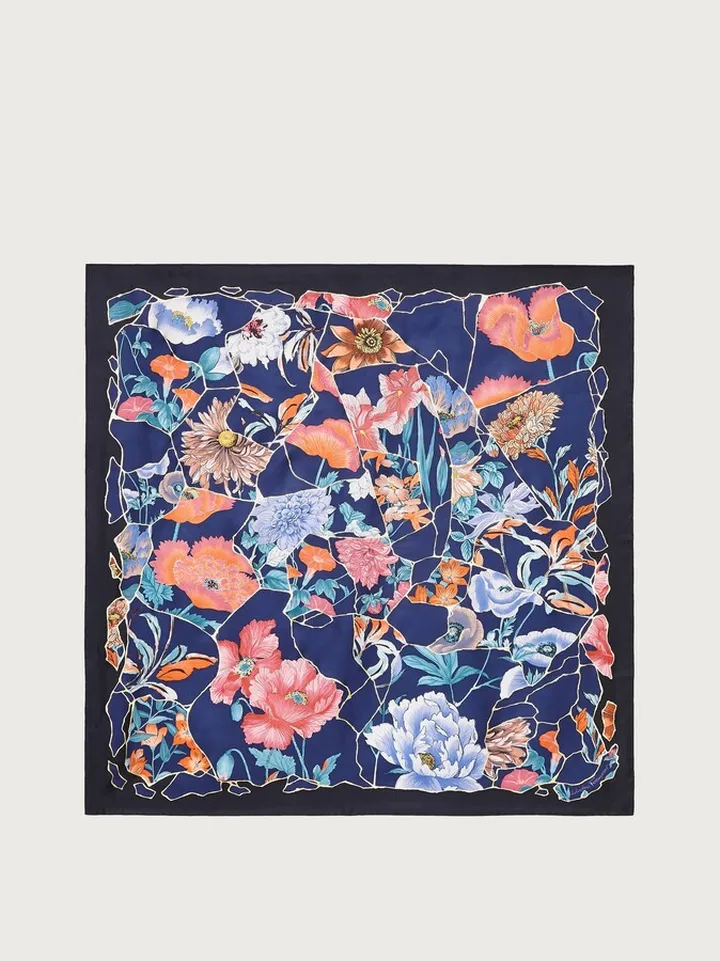Ferragamo Women Kintsugi print silk foulard Blue