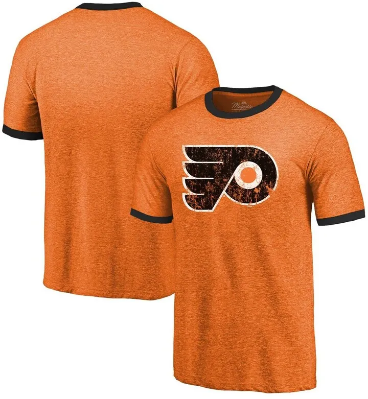 Men's Majestic Threads Heathered Orange Philadelphia Flyers Ringer Contrast Tri-Blend T-shirt