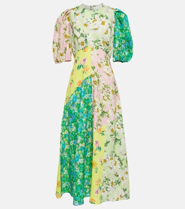 Kenzie patchwork linen midi dress