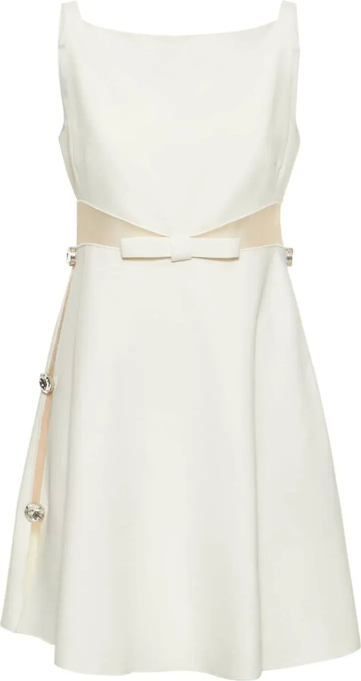 Crepe bow strass embroidered mini dress