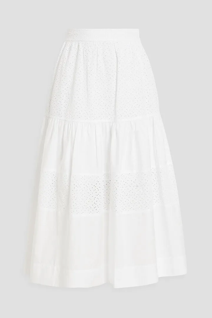 Danna tiered broderie anglaise cotton-poplin midi skirt