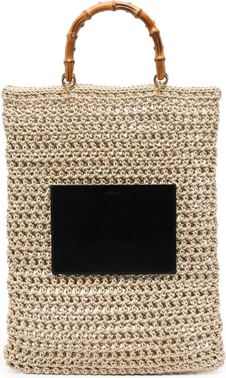 Woven Bamboo-Handle Tote Bag