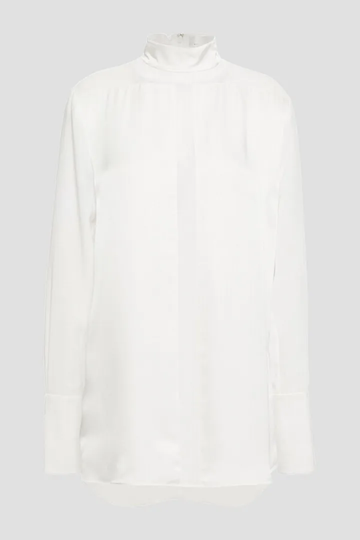 Paneled satin and mousseline blouse