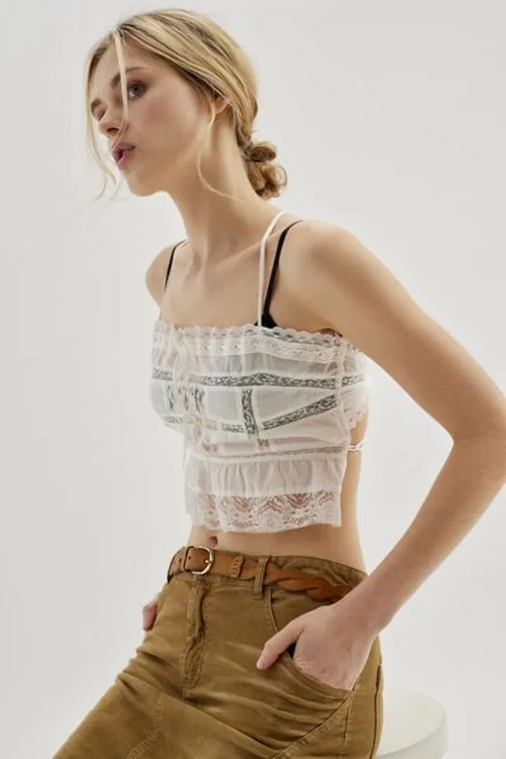 UO Kendall Sheer Lace Strappy-Back Cami