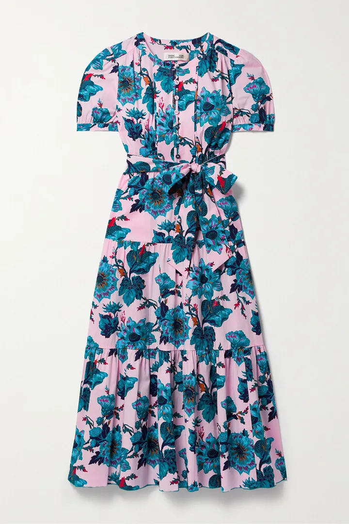Diane von Furstenberg - Frankie Tiered Floral-print Stretch-cotton Midi Dress - Blue