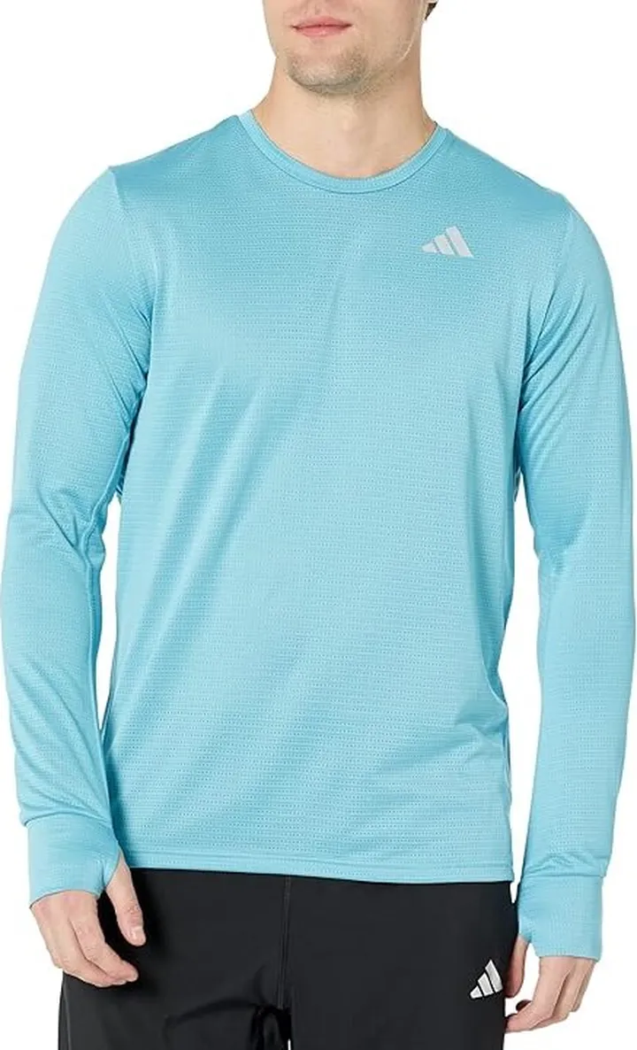 adidas Own The Run Long Sleeve Tee (Preloved Blue) Men's Clothing