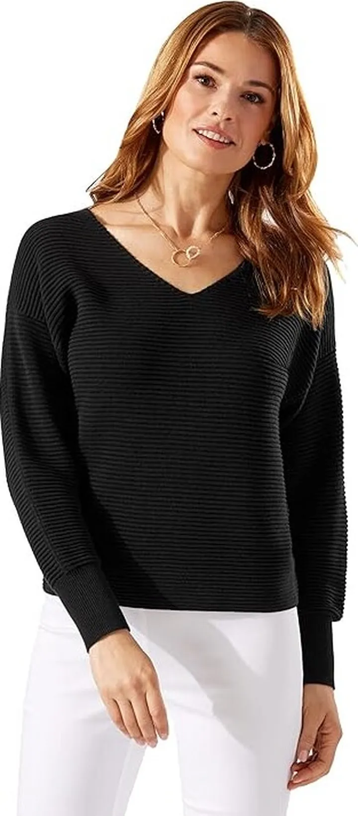 Tommy Bahama Bonita Sequin Ottoman V-Neck (Black) Women's Clothing