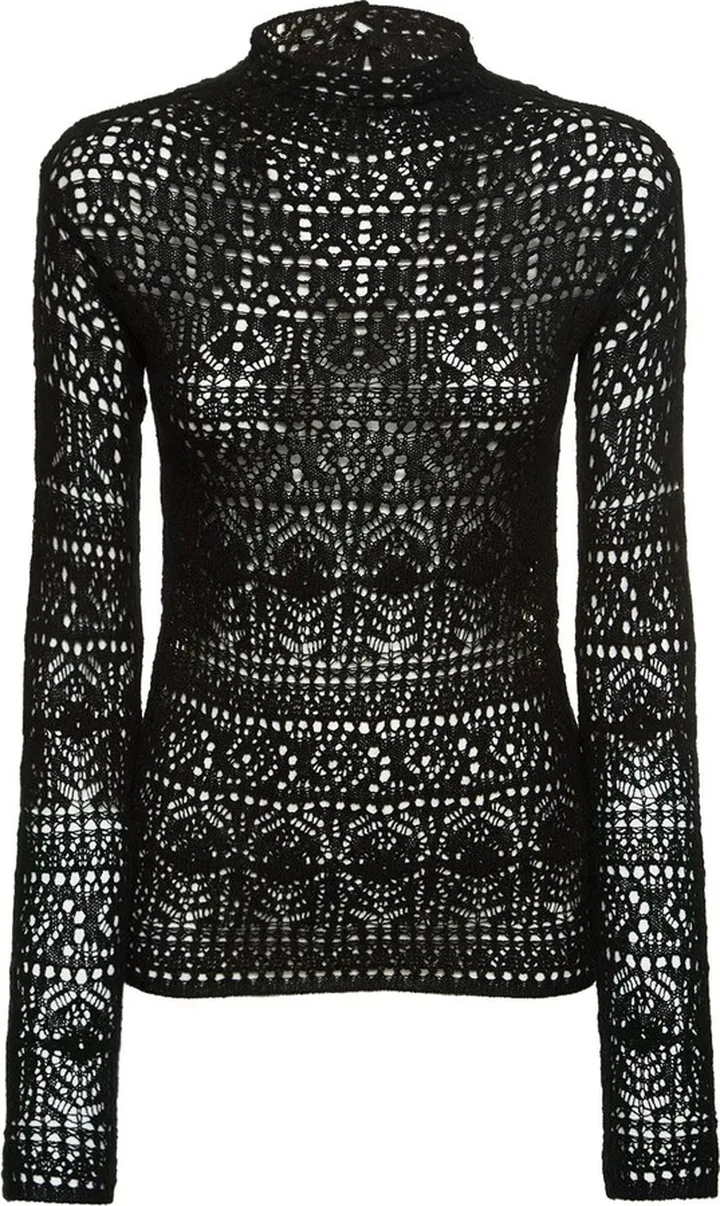 Cashmere crochet knit long sleeve top