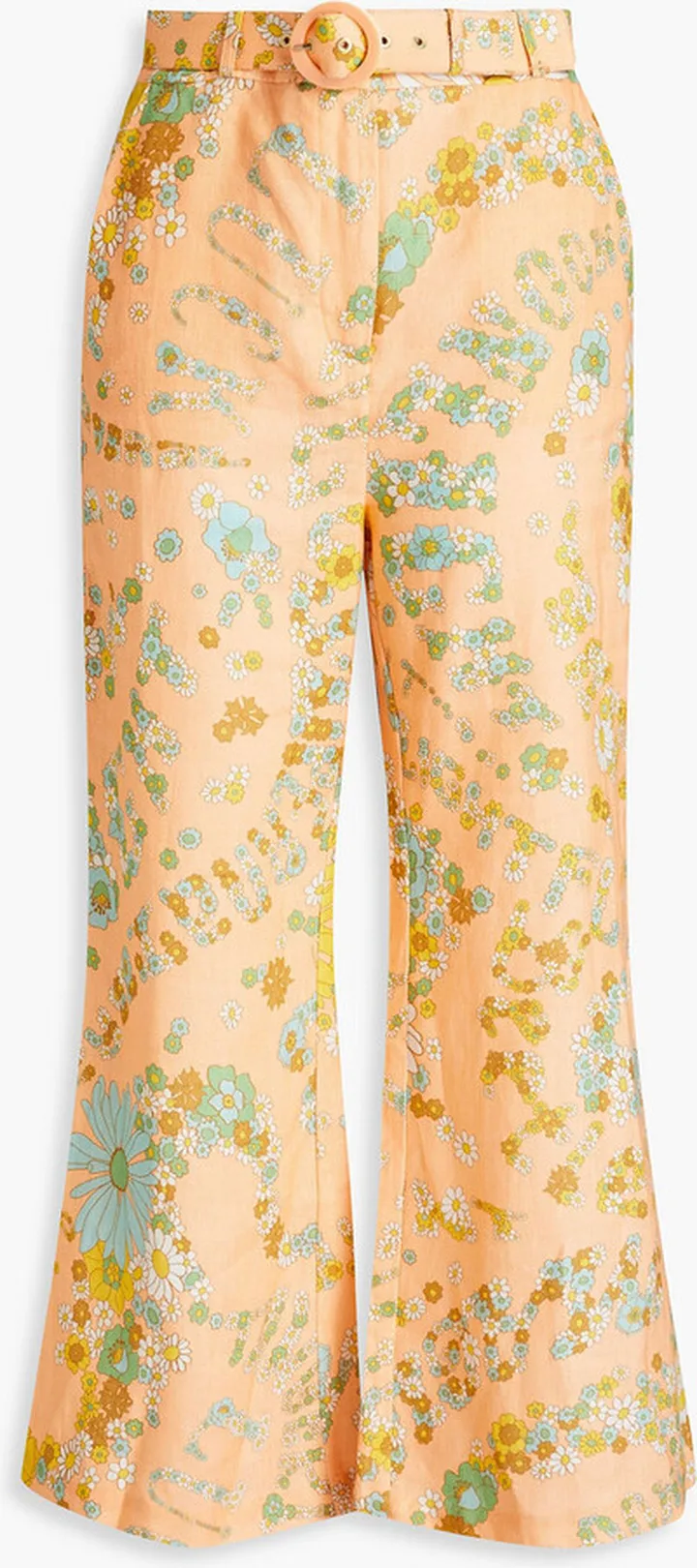 Floral-print linen kick-flare pants