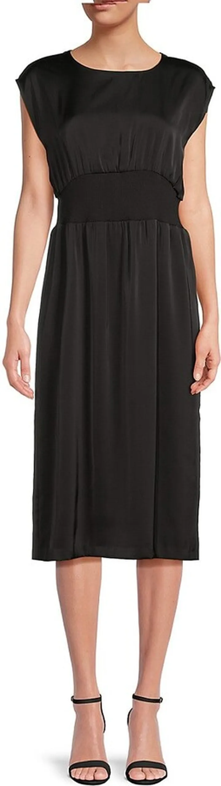Rib Waist Satin Midi Dress