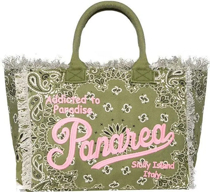 Vanity Canvas Shoulder Bag With Embroidery