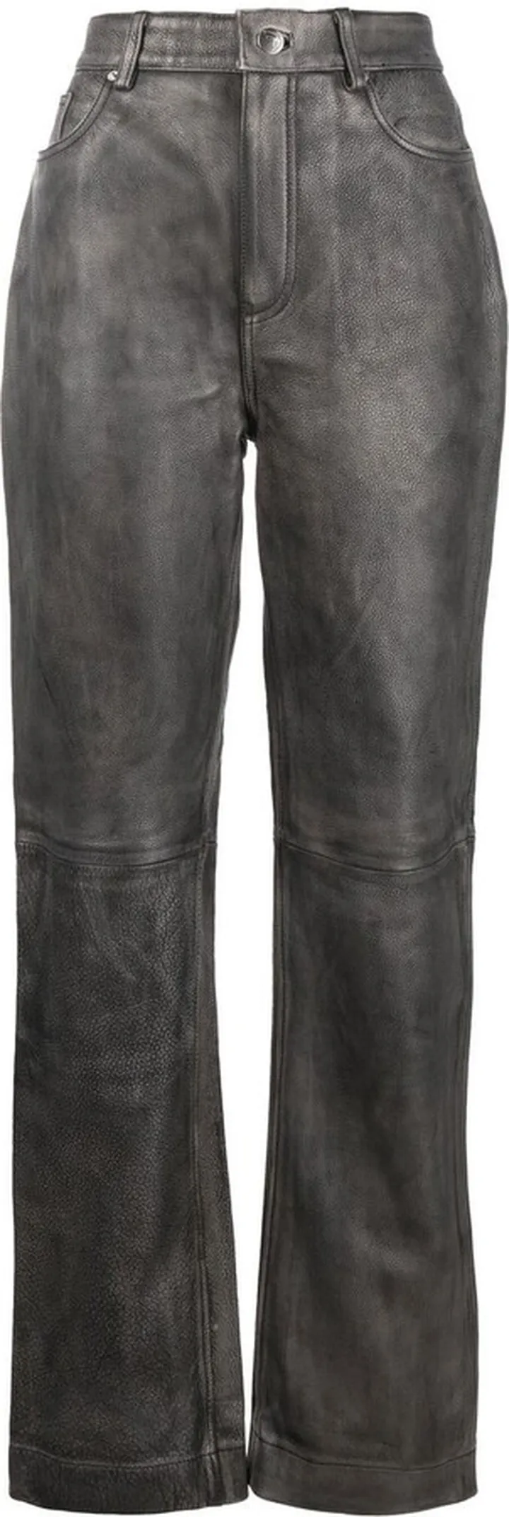 Straight-Leg Washed Leather Trousers