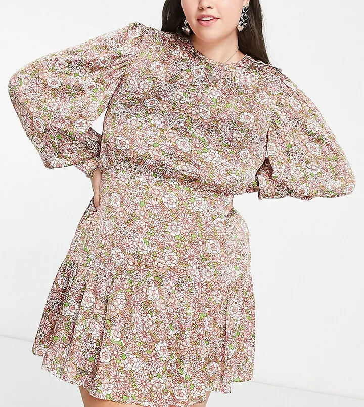 Reclaimed Vintage inspired Plus mini tea dress in floral print