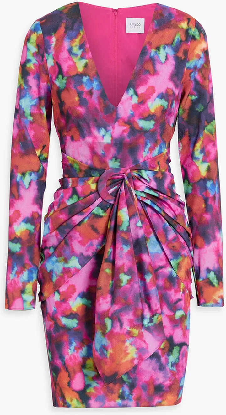 Cutout printed crepe mini dress