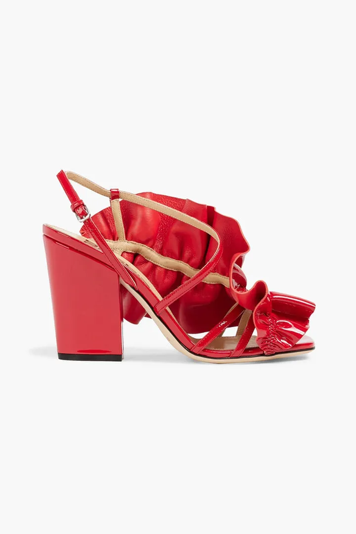 Ruffled patent-leather slingback sandals