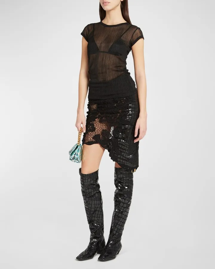 Rib Transparent Jersey Fitted T-Shirt