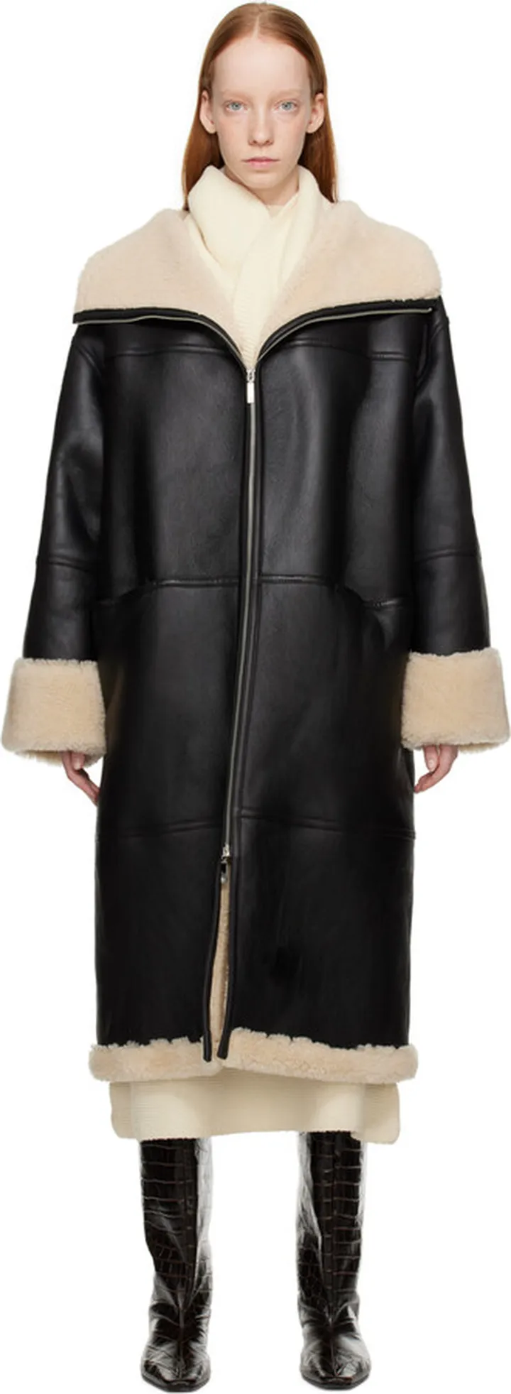 Totême Black Signature Shearling Coat