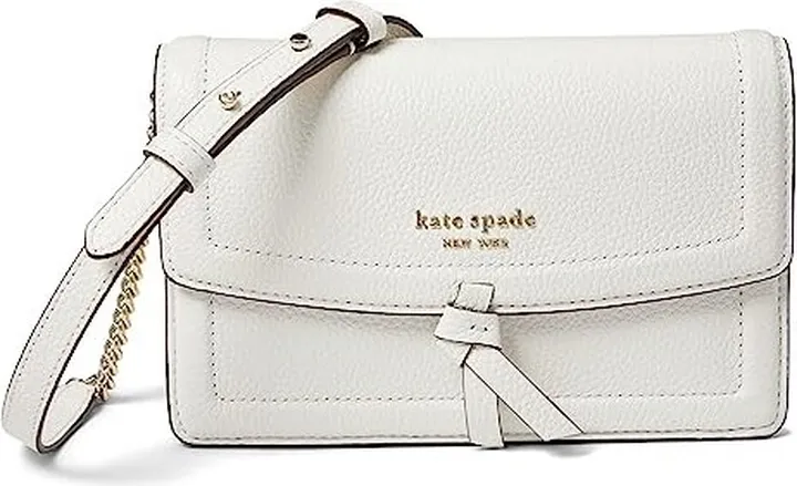 Kate Spade New York Knott Pebbled Leather Flap Crossbody (Cream) Handbags