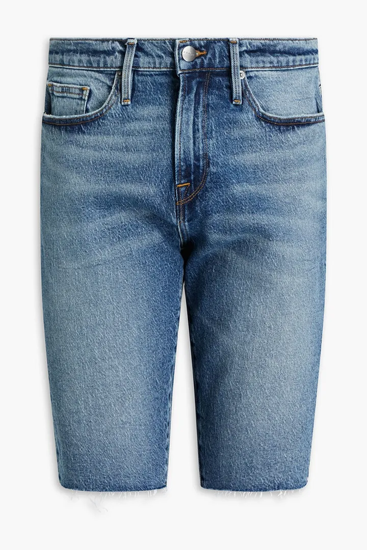 Slim-fit frayed denim shorts