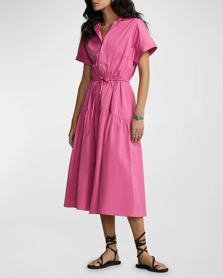 Drawstring Cotton Shirtdress