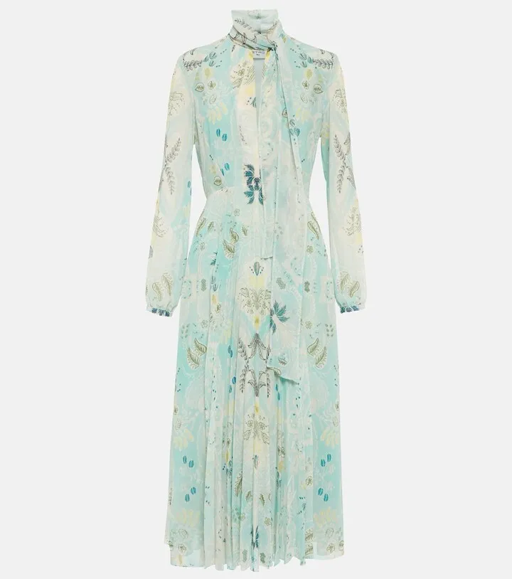Floral tie-neck georgette midi dress