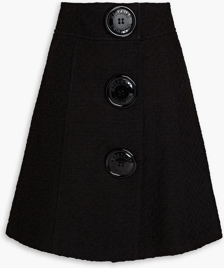 Button-embellished cotton-tweed mini skirt