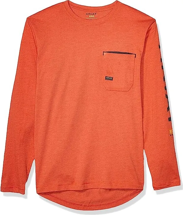 Ariat Men's Rebar Logo Long Sleeve Crewwork Utility Tee Shirt (Volcanic Fire) Men's Short Sleeve Knit