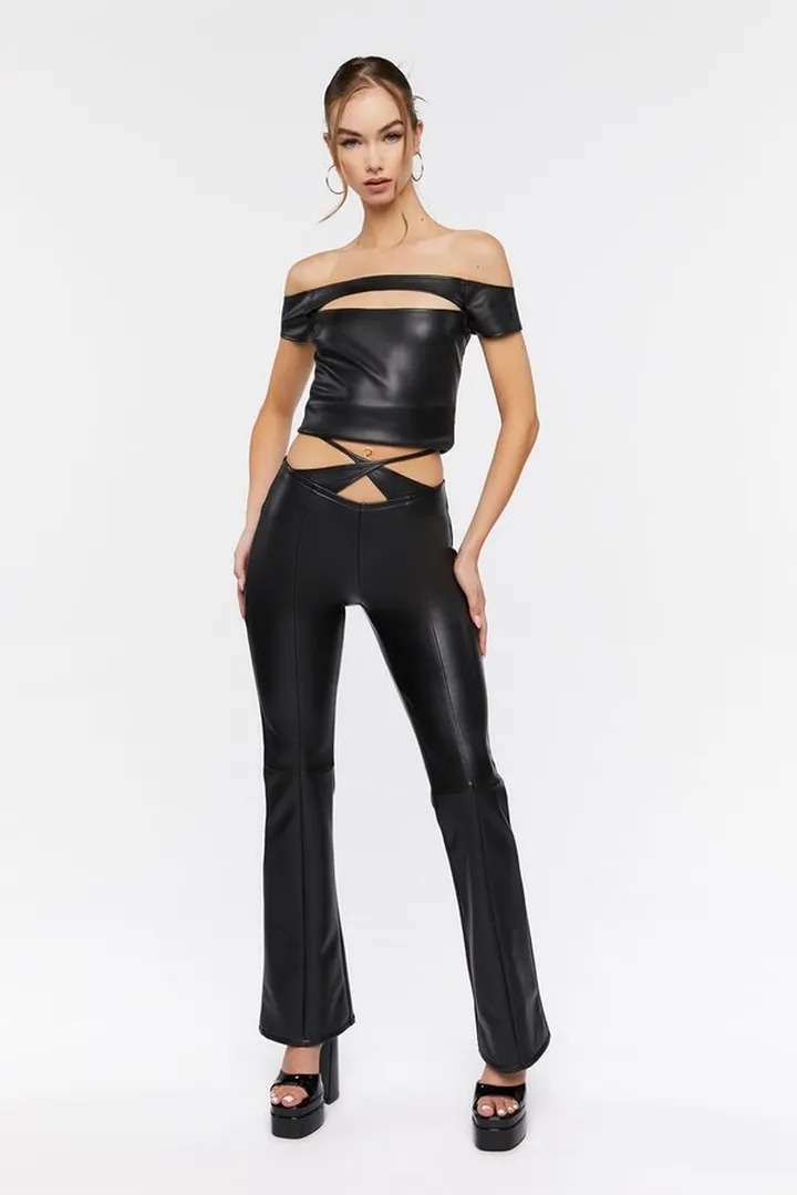Faux Leather Crisscross Cutout Pants