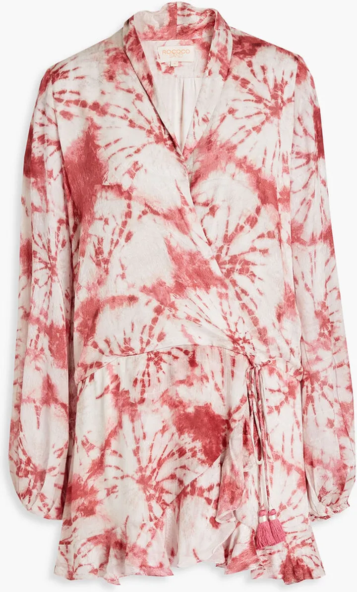 Wrap-effect tie-dyed jacquard mini dress