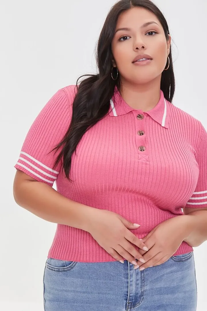 Plus Size Sweater-Knit Polo Shirt