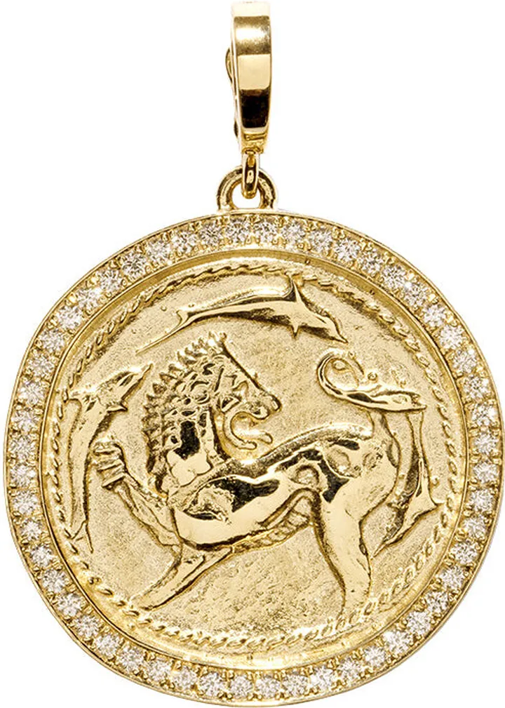 Large Animal Kingdom Pavé Diamond Yellow Gold Coin Charm