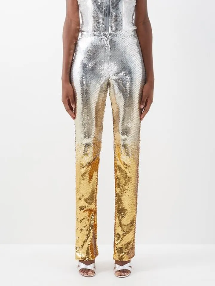 High-waist Sequinned Mesh Straight-leg Trousers
