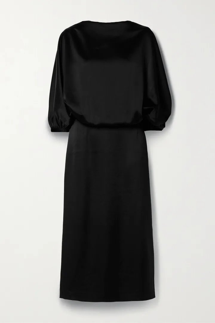 TOTEME - Draped Satin Midi Dress - Black