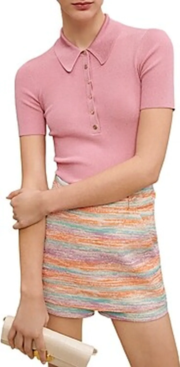 Maje Moliane Shimmer Knit Polo Shirt