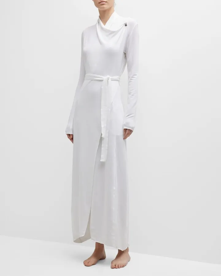 Long Cowl-Neck Pima Cotton Robe